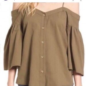 BP Olive Green Off Shoulder Flowy Blouse